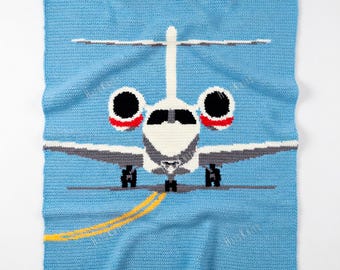 Jet aircraft - crochet blanket - Single Crochet pattern- airplane graphghan - Tapestry Colorwork Throw