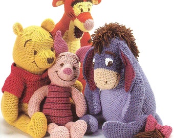 4 CROCHET PATTERNS Winnie the Pooh and Friends Tigger Eeyore Piglet easy beginner amigurumi toy pdf worsted dk afghan 8-10 ply hook G 4 mm