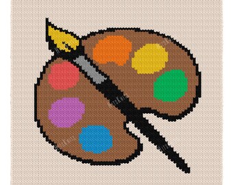Artist Palette Knitting Pattern, Intarsia Colorwork Chart, Knit Graphghan PDF, Paint Palette Pillow & Wall Art 77x104