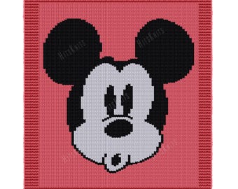 Musse Pigg Babyfilt - Stickmönster - storlek 91 x 101 cm - Intarsia Färgschema och skriftlig handledning, grovt velourgarn