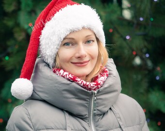 KNITTING PATTERN Adult Santa hat pdf pattern knit christmas beanie easy tutorial red christmas hat beginner knitter instant 3-4 ply 5.5 mm