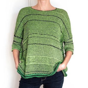 Pattern PDF Knitting Machine Brother KH260 summer knit sweater womens cotton pullover short 3/4 sleeves crew neck oversized loose wide crop