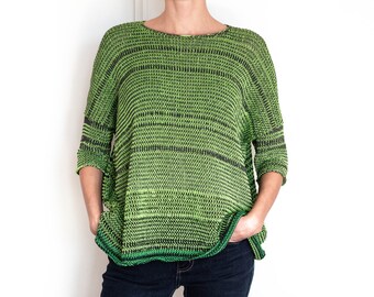 Pattern PDF Knitting Machine Brother KH260 summer knit sweater womens cotton pullover short 3/4 sleeves crew neck oversized loose wide crop
