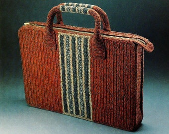Crochet pattern attache case bag 14.5''x10'' handle rectangular zipper vintage office laptop pattern handbag briefcase PDF digital tutorial