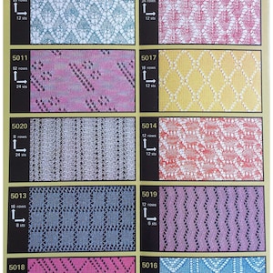 PDF set of 10 punch cards toyota singer punchcards 24 stitches lace knit patterns knitting machine cards for lace carriage No 5011 - 5020