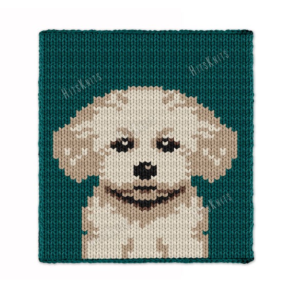 プードル犬のチャンキーブランケット - 編み図PDF - 犬のインターシャ