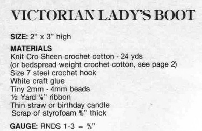 Vintage 80s crochet pattern christmas victorian lace ornaments ladys boot bungle and horn snowman PDF instructions tree trims decorations image 5