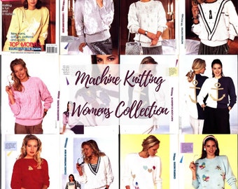 Big womens collection 31 machine knitting patterns knit pullovers standard gauge punchcards/electronic Singer, Brother, Passap, Knitmaster