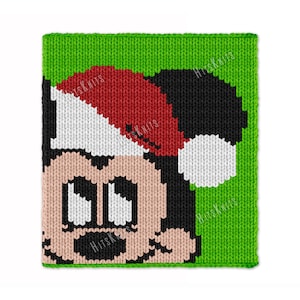 Christmas Mickey Blanket - Finger Knitting Pattern PDF, Disney Mickey Mouse Knit Twin Blanket, Jumbo 7 yarn chunky throw afghan - Xmas gift