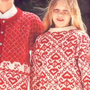Pulls Herzen Knit - modèle de tricot PDF - cardigan pour femme - fil de laine sport - vintage des années 90 - téléchargement numérique - mère-fille
