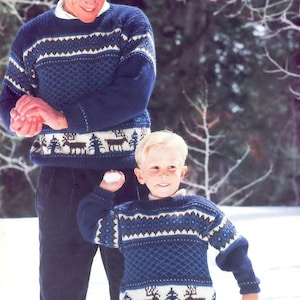 Ensemble de modèles de tricot : pulls assortis pour la famille - tailles enfants et adultes - téléchargement numérique PDF vintage des années 90 - rennes graphiques de Fair Isle