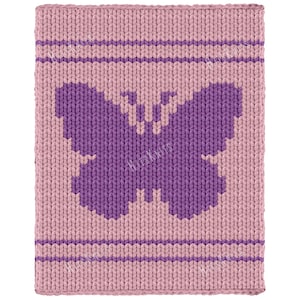 Schmetterlings-Fingerstrickdecke, rosa-lila, grob gestricktes Graphghan-Garn, 29 Maschen x 66 Reihen, Jumbo-Garn, einfache PDF-Anleitung