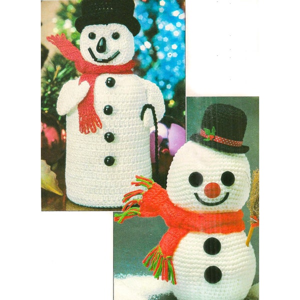 2 Christmas crochet patterns Snowman bead-trimmed Small-5'', and 14'' high DK worsted Xmas tree decoration retro 80s PDF digital instruction