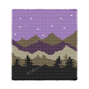 Manta gruesa con paisaje nocturno - Patrón de tejido en PDF - Manta de punto afgana con intarsia - Alfombra voluminosa con colores - Manta para dedos de 7 hilos Jumbo