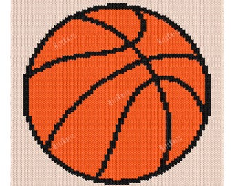 Basketball Knitting Pattern, Intarsia Colorwork Chart, Knit Graphghan PDF, Sports Pillow & Wall Art Panel 77x104