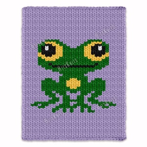 Cute Frog Chunky Blanket - Finger Knitting Pattern NO LOOM - Knit Blanket intarsia afghan - colorwork bulky Jumbo yarn super finger throw