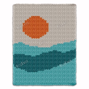 Finger Knitting Pattern PDF Sun Nature Knit Blanket Color work Mountain panorama knit duvet afghan rug Bulky Jumbo 7 yarn super chunky throw