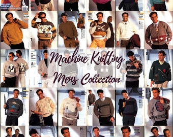 Big mens collection 31 machine knitting patterns knit pullovers standard gauge 4.5 mm punchcards or electronic Singer, Brother, Passap