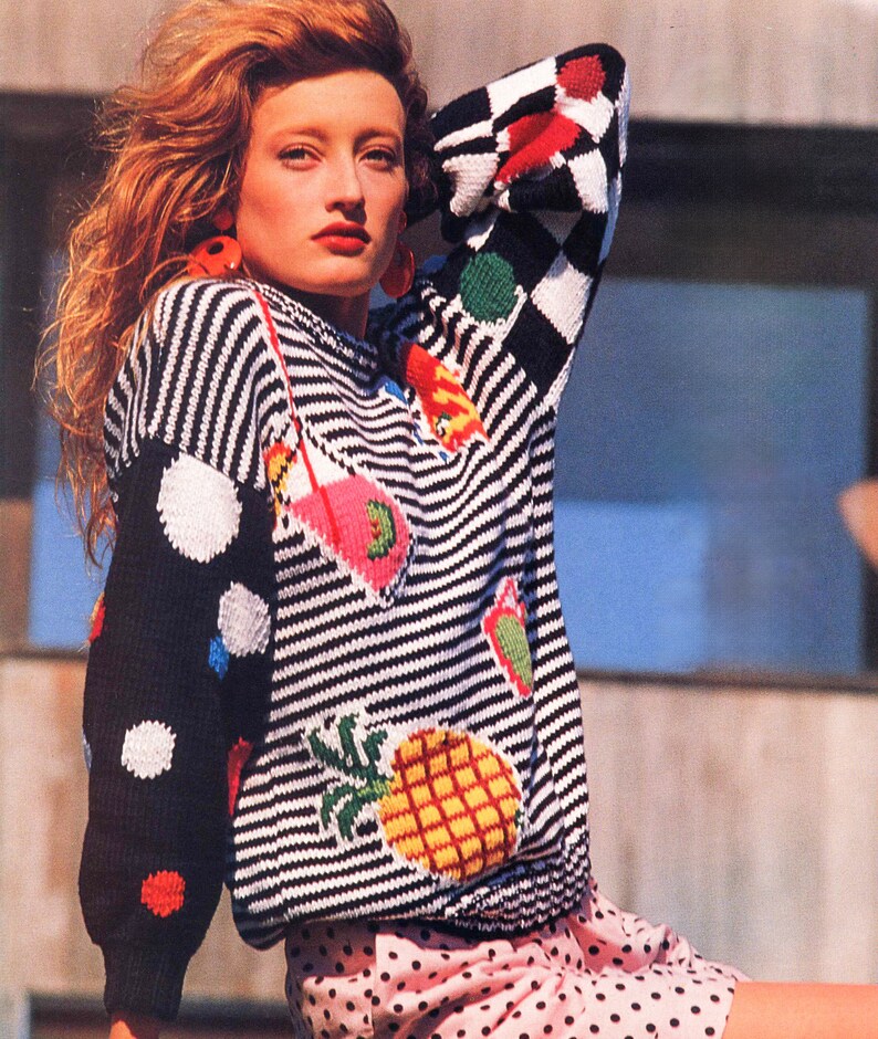 Knitting Pattern Oversized Striped Pullover Drop Shoulders, Fold-over ...