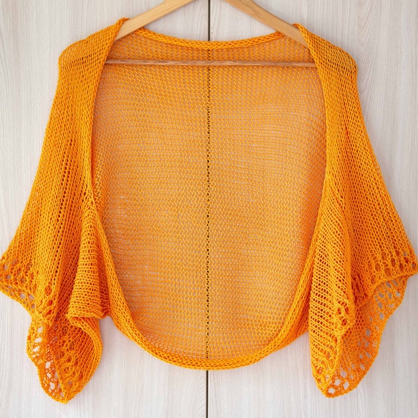 Modèle de tricot boléro en coton d'été léger facile pdf femmes dentelle haussement d'épaules de mariée veste en tricot tutoriel numérique téléchargement libre surdimensionné