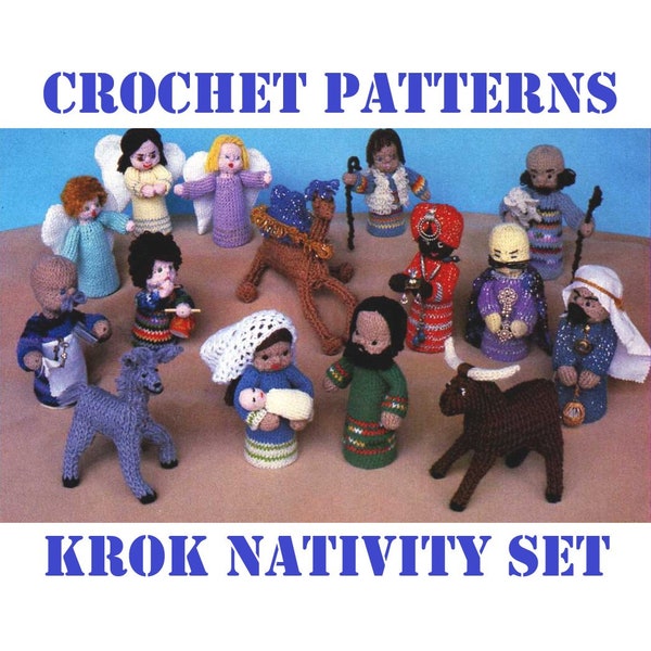 Christmas crochet patterns Krok nativity set PDF Vintage 80s xmas decorations family gift 2ply 4ply baby sport weight yarn digital download