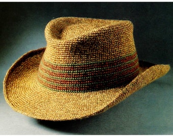 Chapéu de cowboy de crochê fácil, tutorial em PDF, vintage, anos 70, download digital, boné ocidental, chapéu fedora, chapéu de vaqueiro retrô, instruções, gancho nº 1