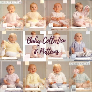 Baby Collection 10 knitting patterns PDF boys girls sweater pullover dress top jumper smock singlet Patons 3 ply 4 ply wool acrylic yarn