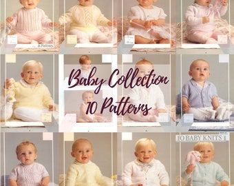 Baby Collection 10 knitting patterns PDF boys girls sweater pullover dress top jumper smock singlet Patons 3 ply 4 ply wool acrylic yarn