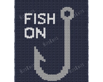 Vis op een dikke deken - Vingerbreipatroon voor op een breiraam, 40 lussen x 110 rijen, Angler Hook Graphghan