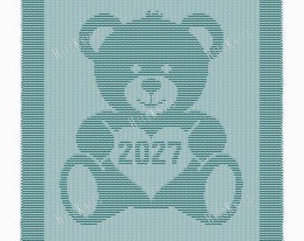 Easy Teddy Bear Crib Blanket Knitting Pattern - Born in 2027 Teddy - Knit & Purl only - Newborn Baby bedspread throw - beginner-friendly