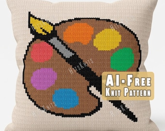 Artist Palette Knitting Pattern, Intarsia Colorwork Chart, Knit Graphghan PDF, Paint Palette Pillow & Wall Art 77x104