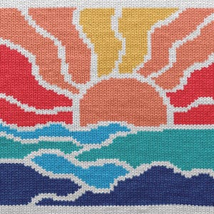 Retro Sunset Over Ocean Knitting Chart – PDF Pattern for Machine & Hand Knitting, Intarsia, Fair Isle, Duplicate Stitch