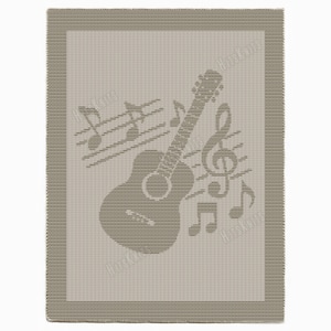 Guitar and Notes Blanket Knitting Pattern - String musical instrument afghan - Knit & Purl textured motif  - Easy beginner knitter