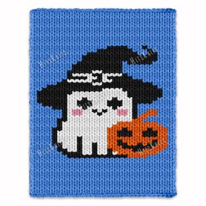 Halloween Ghost - dikke deken, handvingerbreipatroon - pdf gebreide intarsia-kaart afghaans, super volumineus jumbo 7 garen sprei grafiet