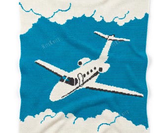 Jet aircraft - crochet blanket - Single Crochet pattern- airplane graphghan - Tapestry Colorwork Throw