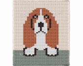 Basset hound dog Chunky Blanket - Finger Knitting Pattern PDF - Knit intarsia afghan - colorwork bulky Jumbo 7 yarn throw