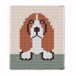 Basset hound dog Chunky Blanket - Finger Knitting Pattern PDF - Knit intarsia afghan - colorwork bulky Jumbo 7 yarn throw
