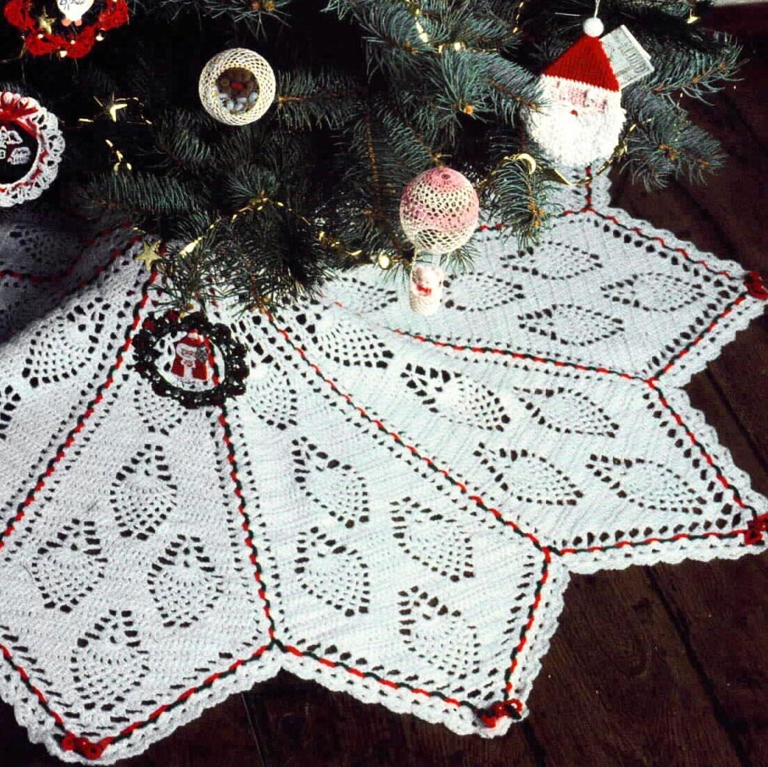 Gonna per albero di Natale con motivo all'uncinetto vintage anni '80, ananas, decorazioni natalizie, decorazioni per la casa, istruzioni PDF, download digitale, gancio misura D