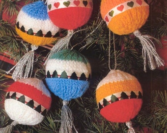 Vintage knitting pattern 90s Knit ball Ornament Christmas tree trims decoration xmas decor sphere PDF digital download needles 4mm/No8 dk