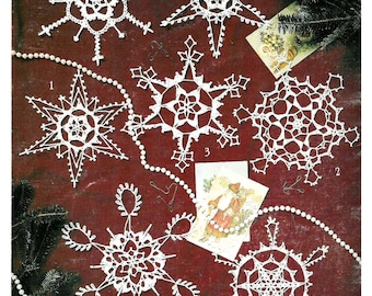 12 Snowflakes vintage 90s crochet patterns christmas ornaments tree trims windows decorations home holidays decor xmas family gifts, hook 7