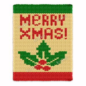 Merry Xmas Chunky Blanket - Hand Finger Knitting Pattern - Christmas Holiday Knit Kids afghan Bulky Jumbo 7 yarn throw