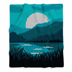 Spring Landscape Blanket - 100 x 120 blocks - C2C crochet pattern - 6 colors only - Single Twin Throw Intarsia Graph - Instant Download PDF