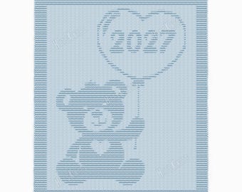 Born in 2027 Teddy Bear stroller blanket Knitting Pattern - Heart balloon - Knit & Purl only - Newborn Baby throw - beginner-friendly