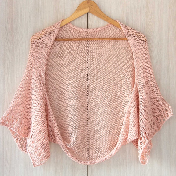 KNITTING PATTERN summer open jacket beginner pdf pattern knit cotton bolero plus size loose cardigan women shrug sweater lace wedding bolero