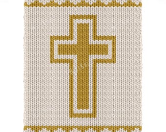 Christian Cross Finger Knitting Pattern, Religious Faith Blanket 31 loops x 75 rows, Loom Easy Jumbo Yarn Throw PDF