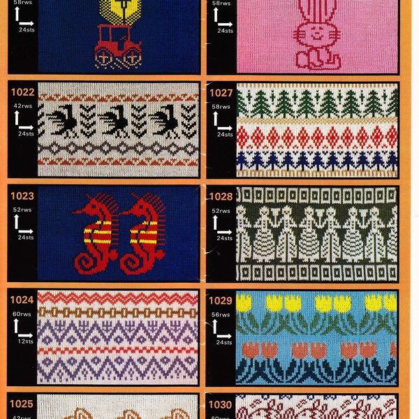 PDF Set of 10 punchcards knitting machine punch cards fairisle charts christmas nautical animals Toyota Brother Knitmaster Singer Empisal