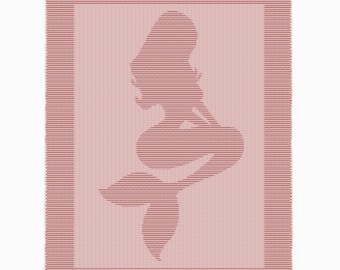 Mermaid Blanket Knitting Pattern - Knit & Purl motif Textured garter border reverse garter stitch - Easy beginner