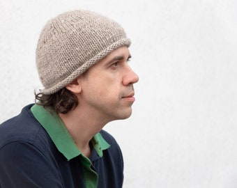 PADRÃO DE TRICÔ Padrão de chapéu de aba enrolada chapéu de lã merino gorro de malha masculino padrão pdf gorro de arrastão de inverno download instantâneo digital feito à mão