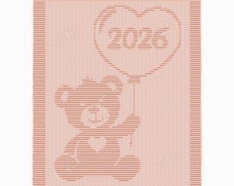Stroller blanket Knitting Pattern - Born in 2026 Teddy Bear with heart balloon - Knit & Purl only - Newborn Baby throw - beginner-friendly