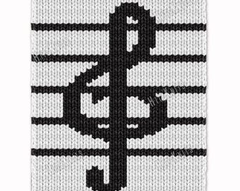 Musical clef Blanket Finger Knitting Pattern - PDF file digital download - Chunky afghan diagram and row-by-row instructions